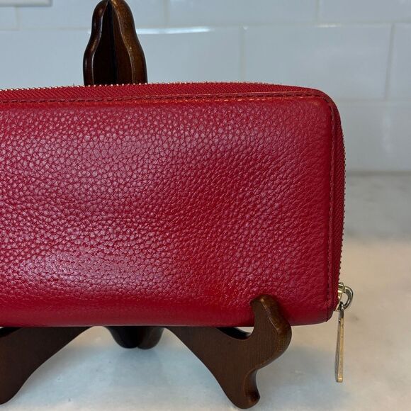 Michael Kors Wallet Leather Pebbled Red Jet Set Continental Full Zip Wallet - Picture 6 of 16